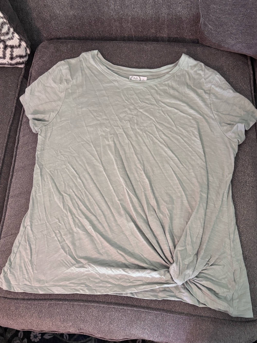 Light Sage Twist Front Short Sleeve Top - 24/7 Maurices